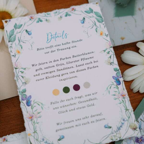 Noord Deign Hochzeitspapeterie Hochzeitseinladungen Cottage Core Wildblumen Cottage Bloom