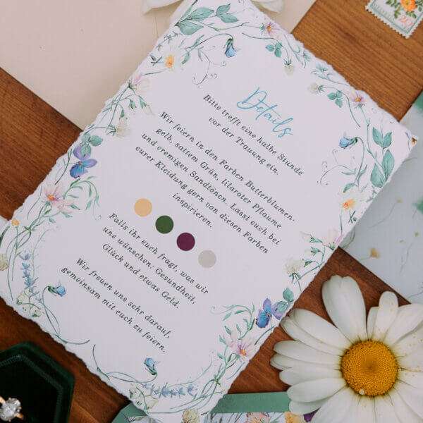 Noord Deign Hochzeitspapeterie Hochzeitseinladungen Cottage Core Wildblumen Cottage Bloom
